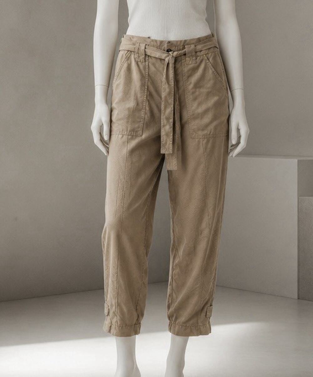 Banana Republic Womens Tan Khaki Lyocell Linen Belted Utility Jogger Pants 4